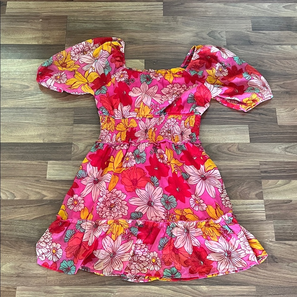 Hot pink floral ruffled dress new